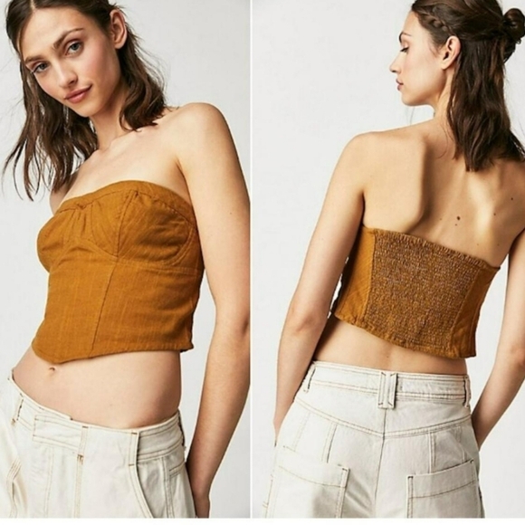 NWOT Free People Leilani Gingham Tube Top Extra Small Brown - Picture 1 of 6